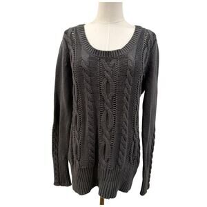 Route 66 Gray Cable Knit Sweater Women Pullover Soft Knit Scoop Neck XL Preppy